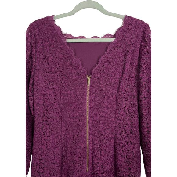 Adrianna Papell Lace Maxi Dress Purple 14 Petite Shortened Wedding Guest Formal - Picture 12 of 13